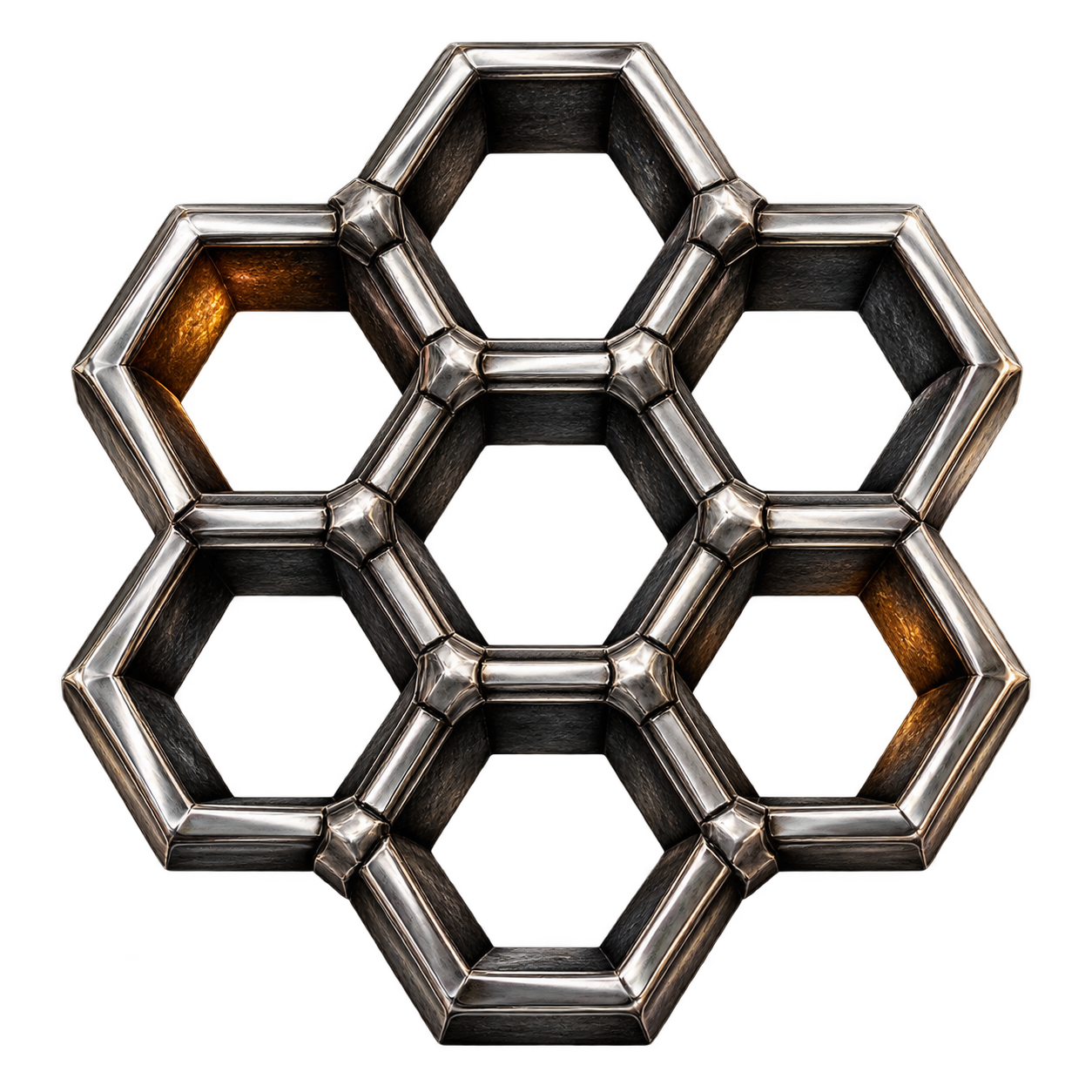 Interconnected sterling silver hexagonal lattice representing structural strength