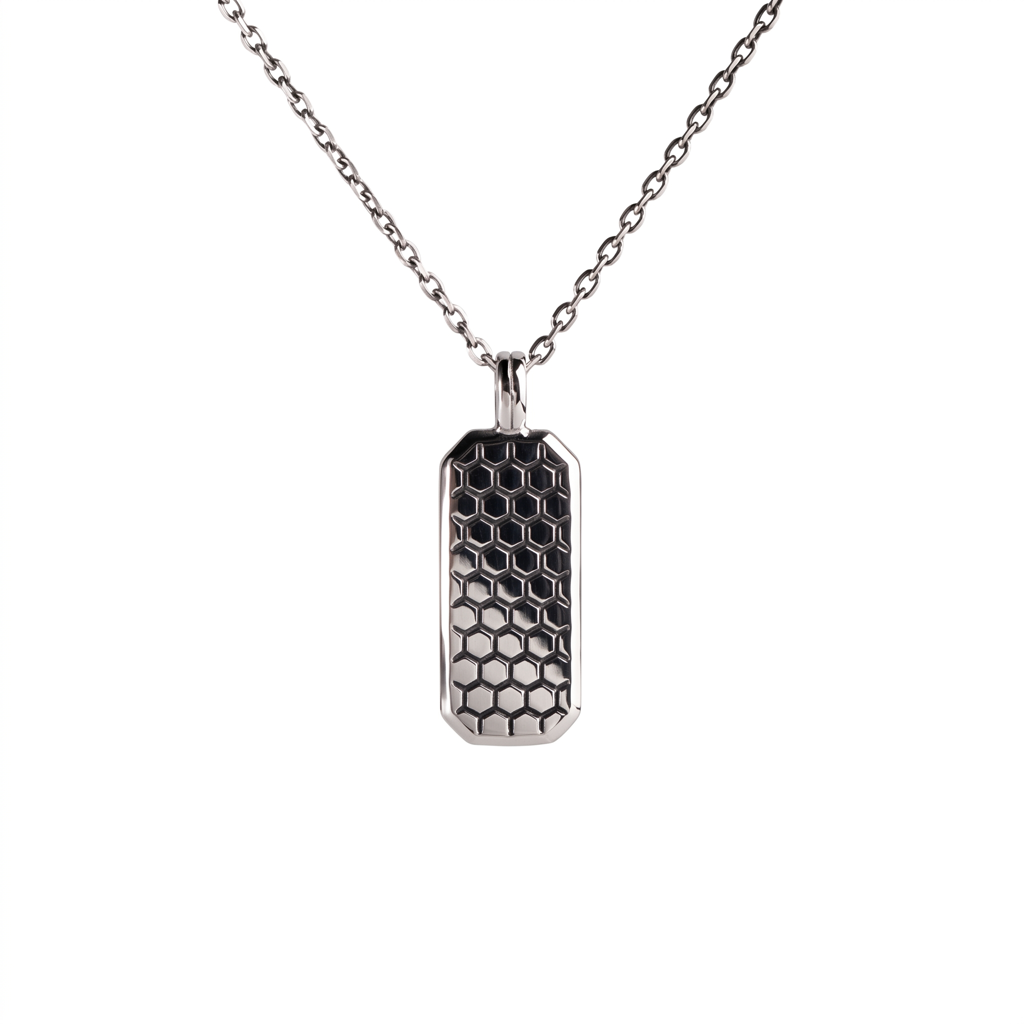 Custom Engraved Honeycomb Geometric Tag Necklace