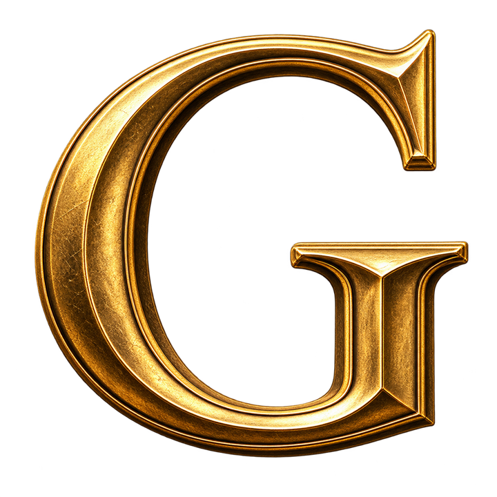 Antique gold letter G representing Geometry in Masonic symbolism