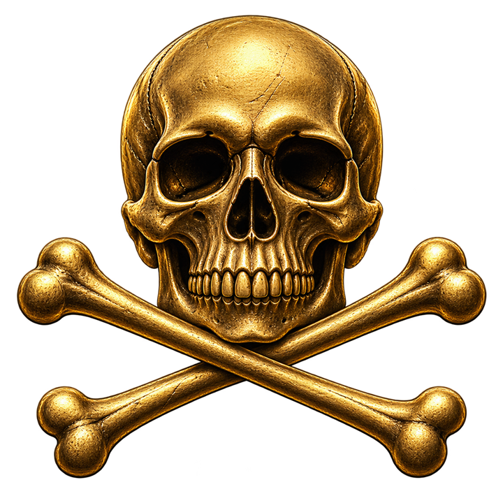 Antique gold skull with crossed bones representing Memento Mori