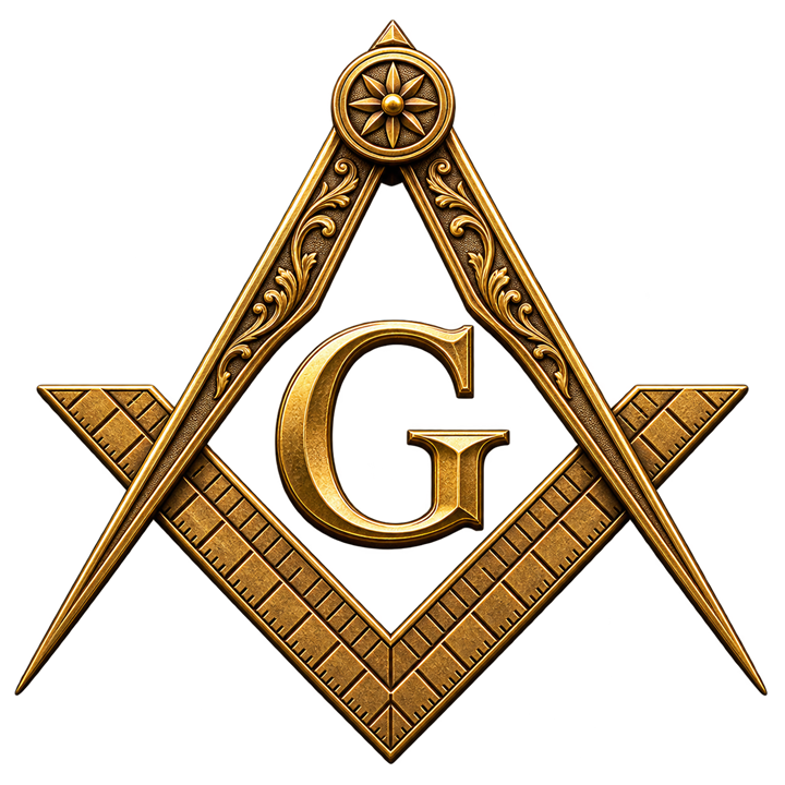 Antique gold Masonic Square and Compasses symbol with the letter G