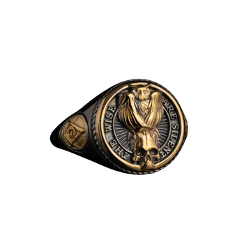 Owl Skull Relief Motif Masonic Ring